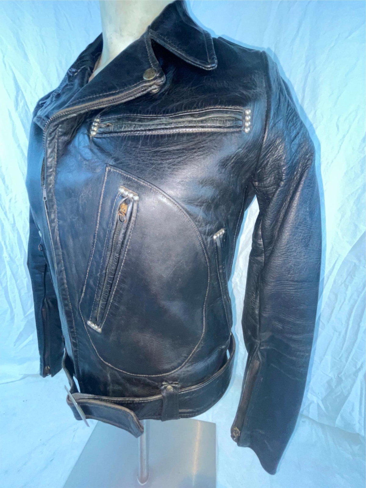 VTG 50S SM HARLEY DAVIDSON CYCLE CHAMP HORSEHIDE LEATHER MOTORCYCLE BIKER JACKET image 2