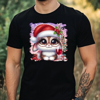 Mens Christmas Animal Wine Print Cotton T-Shirt Size XS to 5XL