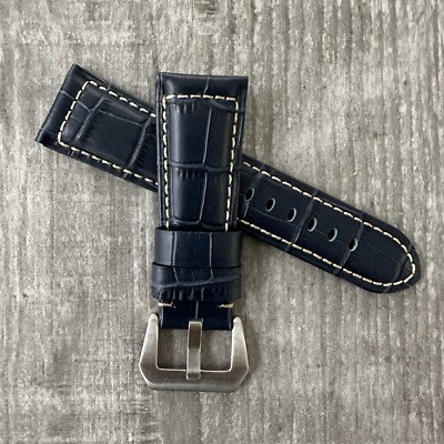 26mm Dunkelblaues Genarbtes Leder Uhrenarmband Für OFFICINE PANERAI PAM Uhren
