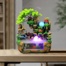 Tabletop Water Fountain Zen Meditation Indoor Waterfall with LED Light & Mist