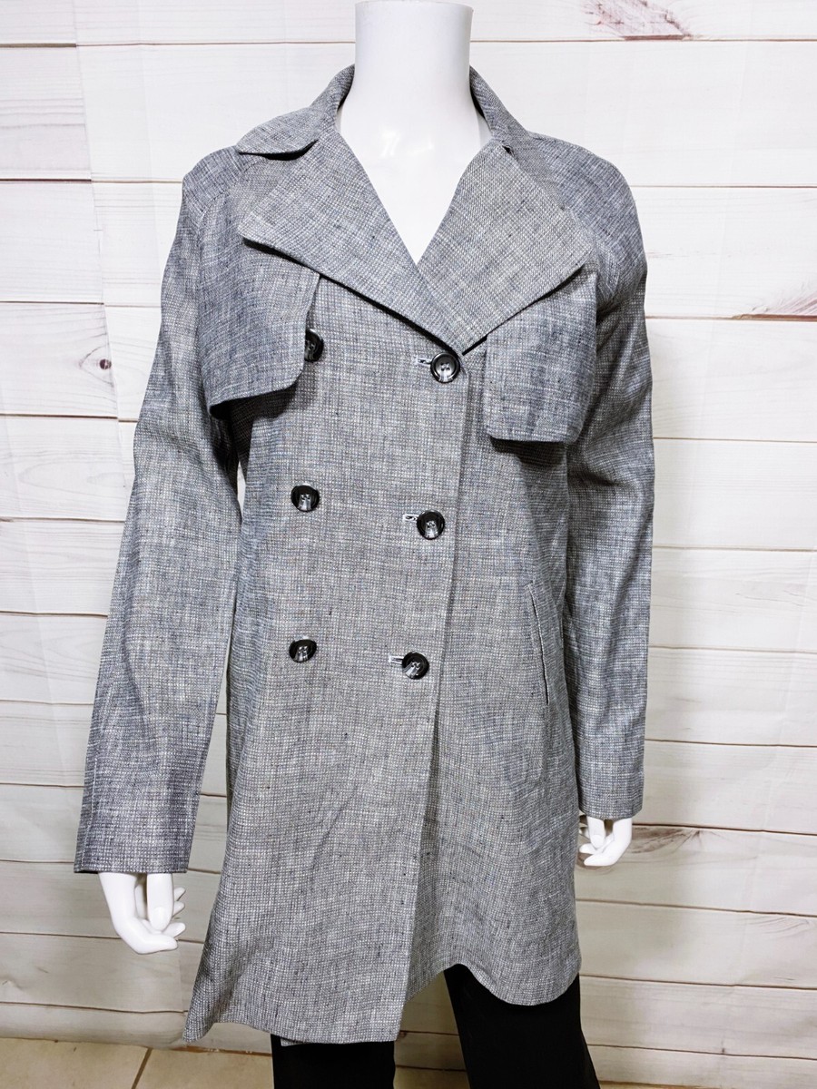 Forever 21 Womens Trench Coat Size S Gray Button-Up Pockets Long