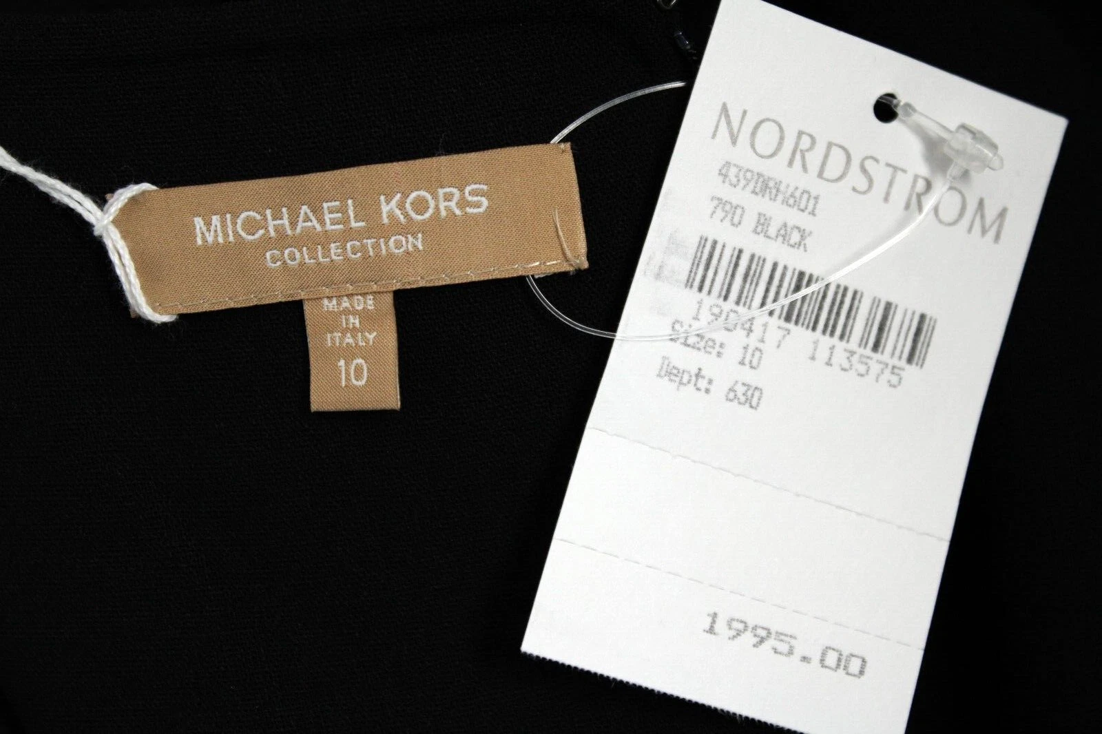 Abito tubino MICHAEL KORS COLLECTION $1.995 nuovo con etichette nero lana maniche svasate 10