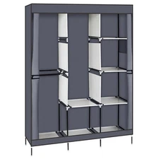71" Portable Closet Wardrobe Clothes Rack Storage Organizer with Shelves Gray US