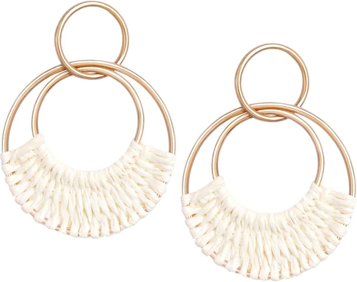 Lightweight Handmade Raffia Hoop Earrings for Women – Perfect Bohemian Summer Beach Accessories-image