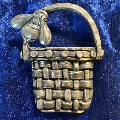 Vintage Sheridan Pewter Basket With Bee Pin Brooch signed V Good Collectible