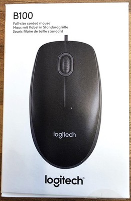 Logitech B100 Optische USB Maus Kabelgebunden Schwarz PC/Mac Kompatibel Neu&Verpackt