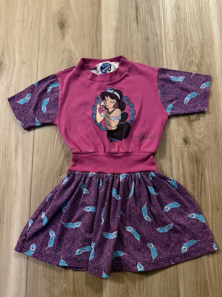 Vintage 90s Disney Aladdin Jasmine Youth Girls Size 4 Long T Shirt Dress *read - Image 3 of 4