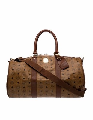 mcm ロゴプリント ボディバッグ ブラウン MCM Brown Leather Logo Print Duffle Bag Adjustable Strap Carry On