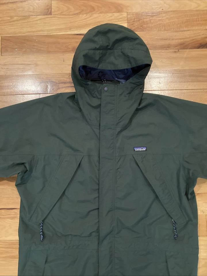 Chaqueta de lluvia verde parka de nailon con bolsillos con capucha Patagonia vintage grande para hombre Foto 3 de 4