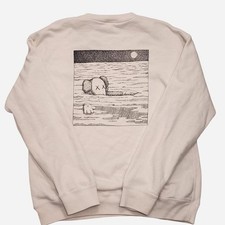 Cream KAWS x Uniqlo white long sleeve crewneck sweatshirt.