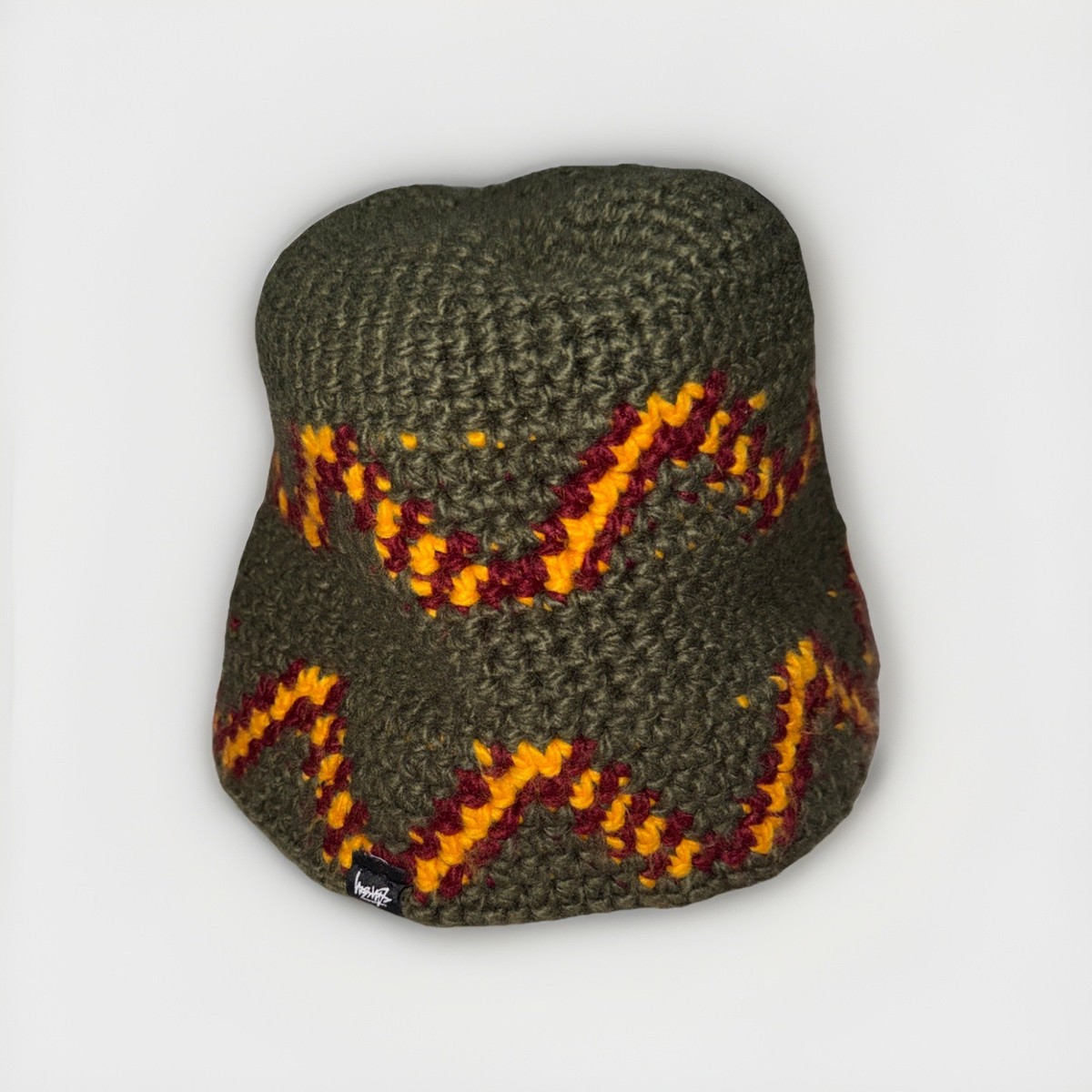 Stussy Streetwear Giza Knit Bucket Hat OSFA Winter Cap Zig-Zag