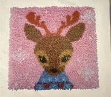 Christmas Reindeer Latch Hook Kit 17"x17" DIY Vintage Deer Needlepoint Art Pink