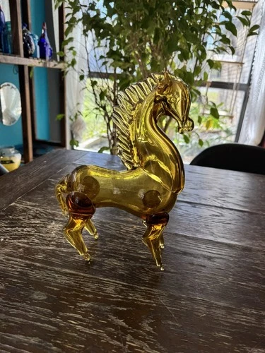 Vintage amber Murano glass horse sculpture figurine large 11.75 inches