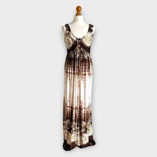 Y2K Yours Maxi Dress Fit 10 Brown Multi Geometric Sequin Summer Party Boho Slip