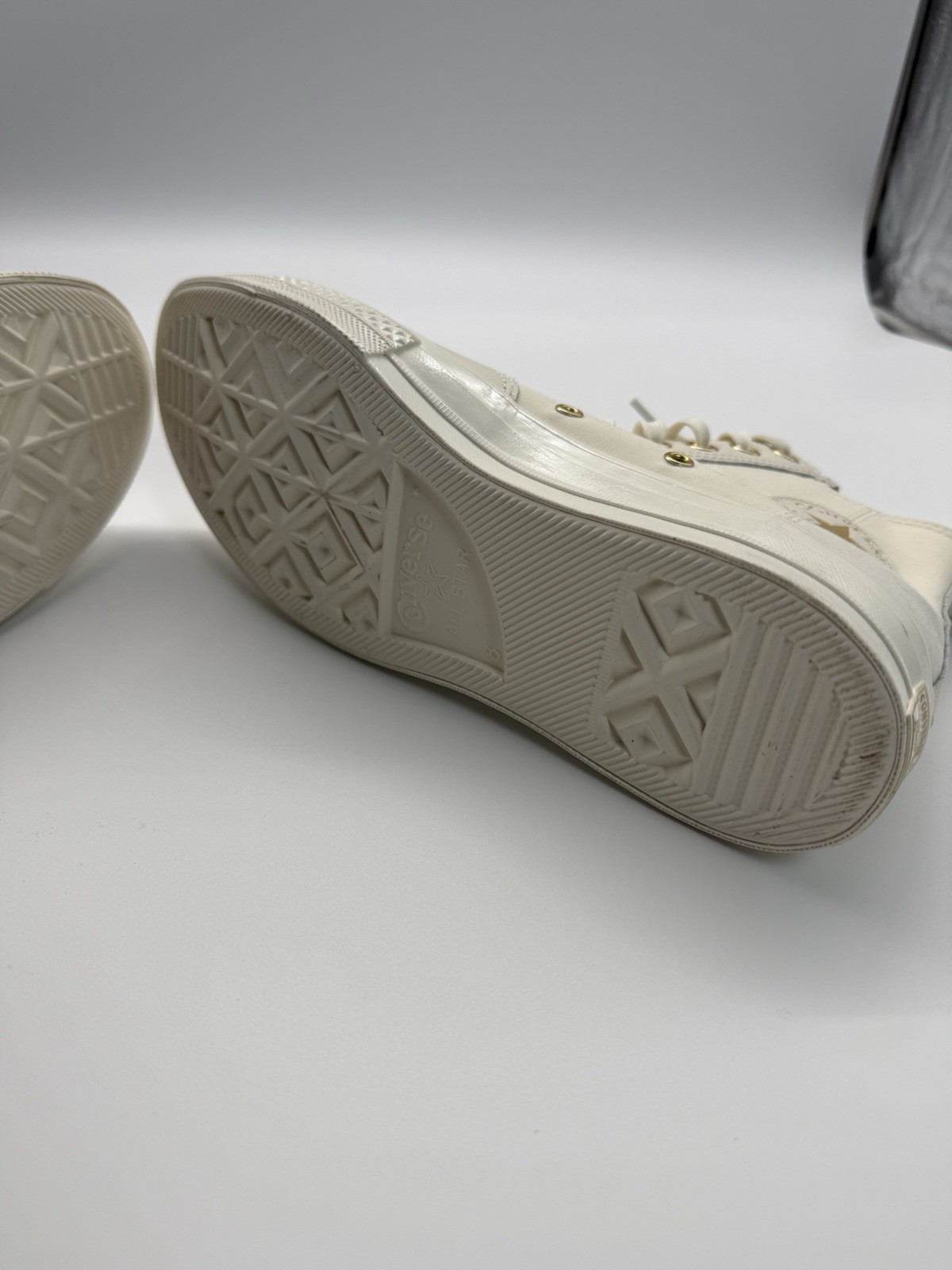 Converse White Gold Leather Trim High top Unisex Men’s 8 Women’s  Size 10 thumbnail 12