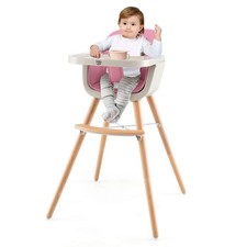 3-in-1 Convertible Wooden Baby Toddler High Chair w/ Cushion Pink
