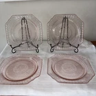 Set Of 4 Anchor Hocking Pink Depression Glass Mayfair Open Rose Luncheon Plates