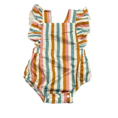 SHEIN Kids Romper Girls Size 3-6M Striped Ruffle Sleeve Multicolor Summer NEW