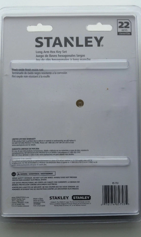Stanley 85-753 BRAND NEW SAE & Metric Long Arm Hex Key Set - 22 Piece - Image 2 of 2