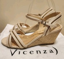 Anthropologie Vicenza Tan Leather/Gld Metal Woven Wedge Sandals Sz.7/37 Ret. 195