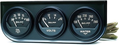 AUTO METER 2348 Autogage Black Console Oil/Volt/Water Gauge, 2.3125 in. 