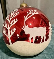 EXTRA LARGE RED/WHITE BLOWN GLASS 5   CHRISTMAS BALL ORNAMENT HUGE 