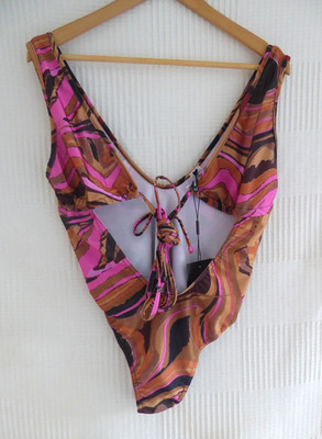 Brandneu mit Etikett PLT ''Cut Out Wrap Around'' hohes Bein ausgeschnitten vorne Badeanzug Größe 12
