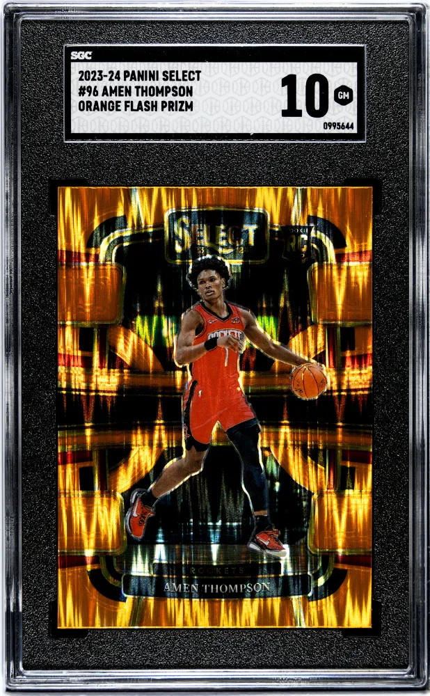 Amen Thompson 2023-24 Panini Select #96 Orange Flash Prizm (RC) SGC 10