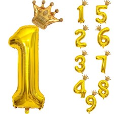 40 Inch Gold Number Balloon 1 with Crown for Birthday Party Decorations