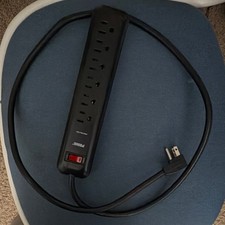 Prime 6-Outlet Surge Protector Power Strip 4 ft Cord Black with White Stripe