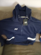 NWT UNDER ARMOUR WOMENS STORM FLEECE PULLOVER HOODIE NAVY LOOSE FIT LG MSRP 80