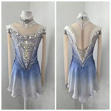 Girl's ice figure skating competition dress Gymnastics costume Dress blue