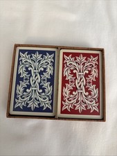 Vintage KEM Plastic Playing Cards Florentine Red Blue Double Deck Set w/Box