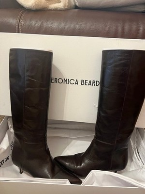 Women's Veronica Beard Dark Brown Leather Heeled Boots Size 8 $750