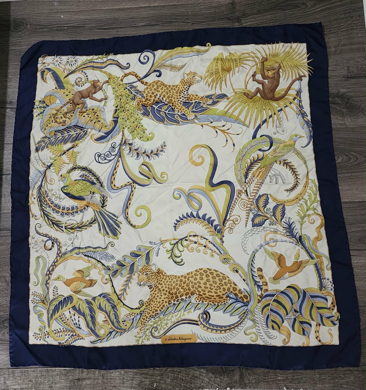 Salvatore Ferragamo Silk Scarf Vintage Leopards Jungle 34”