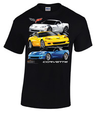 Chevy C6 Corvette T-Shirt - Black w/ 3 C-6 Corvettes Emblem