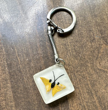 Clear Resin Butterfly Charm Keychain w/ Detachable Metal Keyring, Yellow/Black
