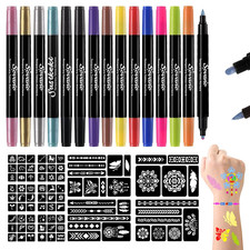 Temporary Tattoo Markers for Skin, 15 Dual-End Tattoo Pens for Teens Adults, Ski