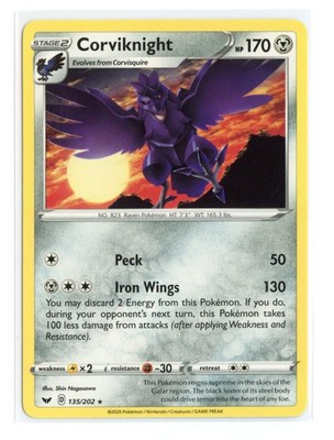 Corviknight 135/202 Rare Normal SWSH01: Sword & Shield Base Set Pokemon NM