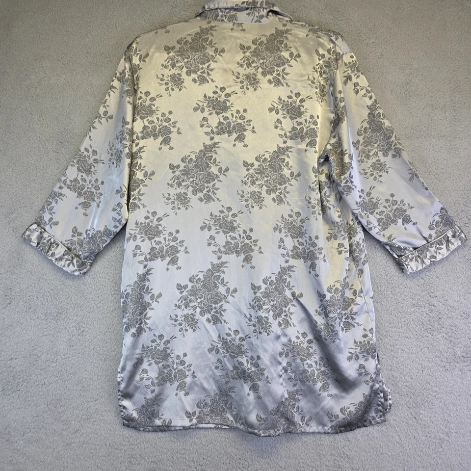 Secret Treasures Nightgown Womens 2XL Silver Button Up Floral Satin Shirt - Image 3 of 4