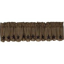 New Primitive Country Farmhouse Checked Tan BLACK STAR VALANCE Window Curtain 