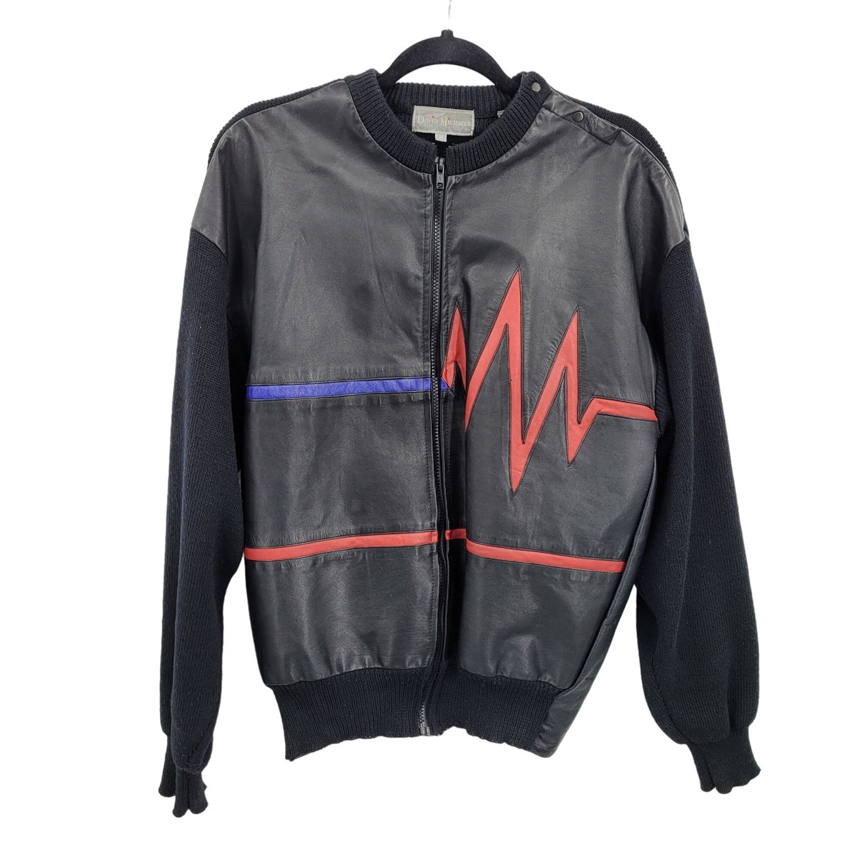 Mens Vintage 80s Leather Jacket M Zip MJ Heart Beat Inlay Wool