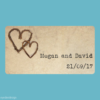 Personalisierte Aufkleber Hochzeit Shabby Vintage rustikal Kraftoptik Herz -589