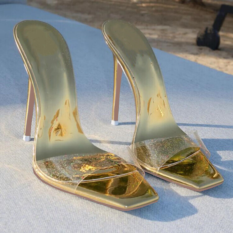 PANTOFOLA D’ORO Sandali donna punta quadrata tacco alto slip on mules sexy slide ciabatte sera