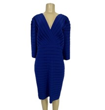 Adrianna Papell Large ? Women Sheath Dress V-neck 3/4 Sleeve Blue Evening 33-6