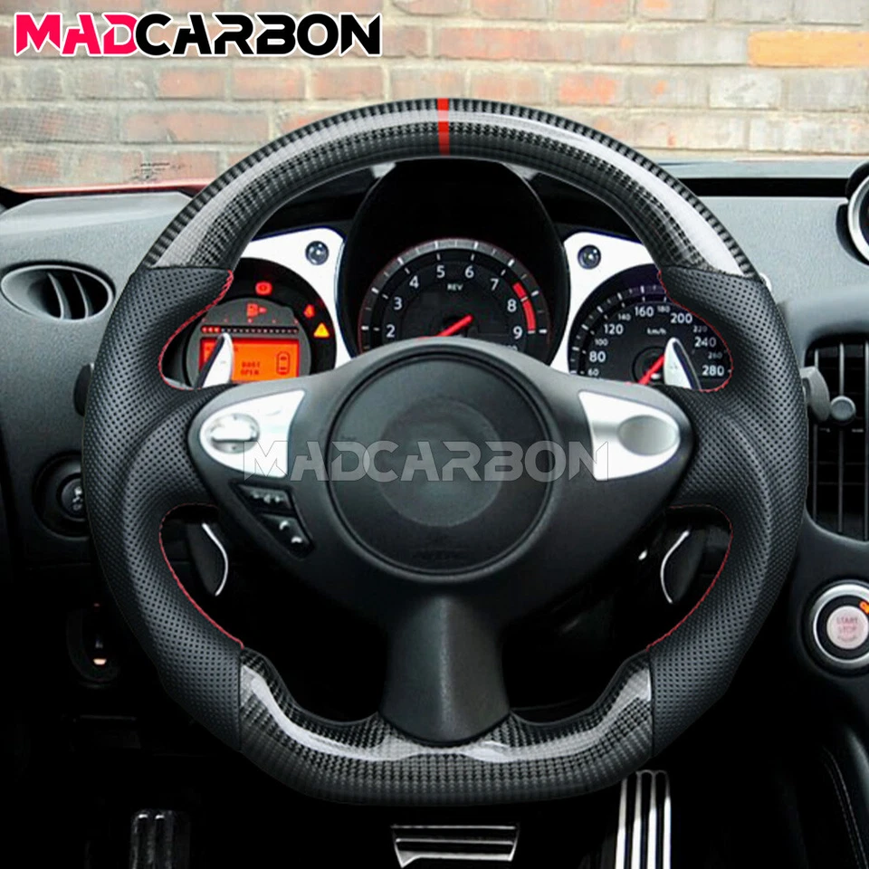 Volante de fibra de carbono negro real apto para Nissan 370z Nismo 2009-2021 Foto 4 de 4