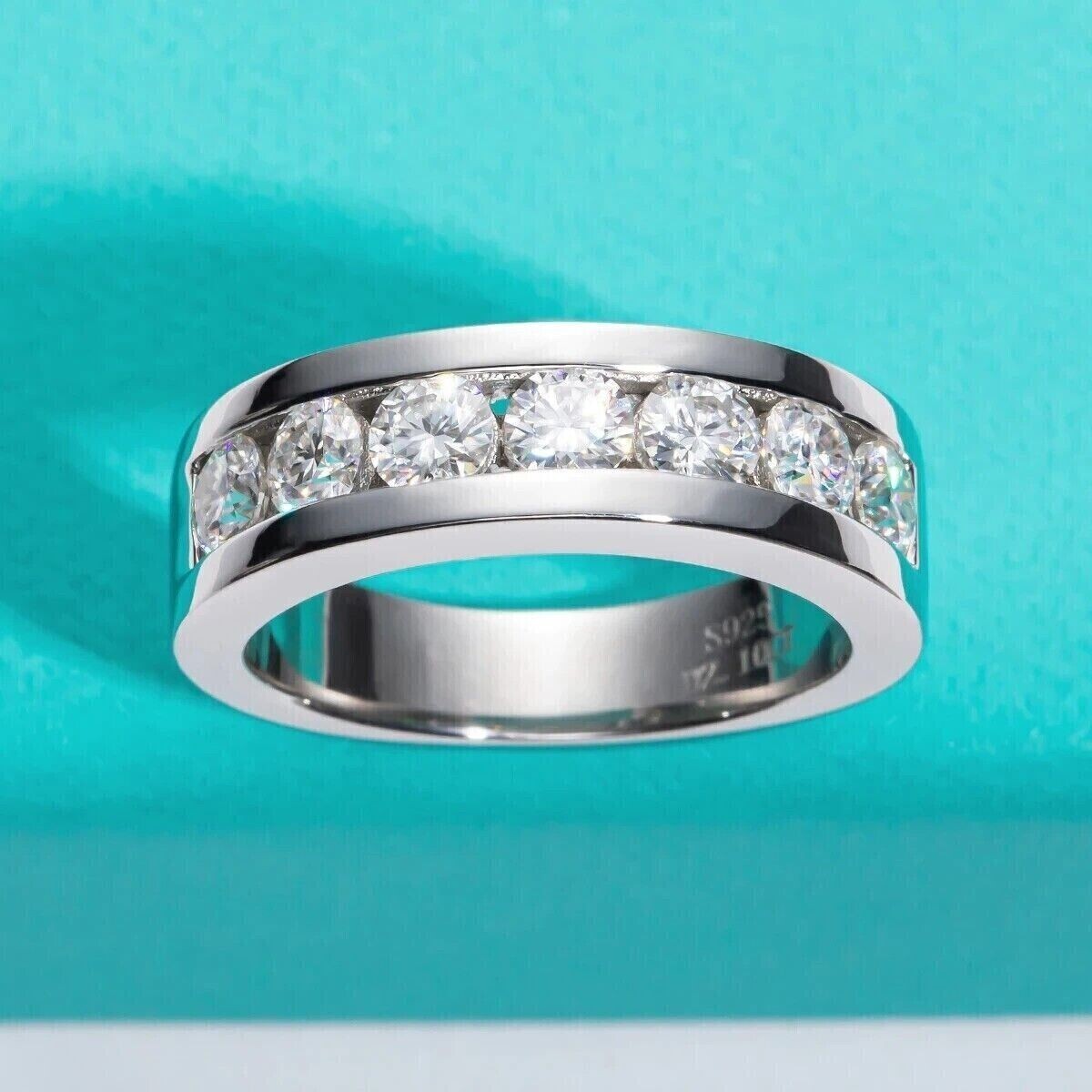 2 CTW 4mm Round Cut VVS1 Moissanite Eternity Wedding Band 14K White ...
