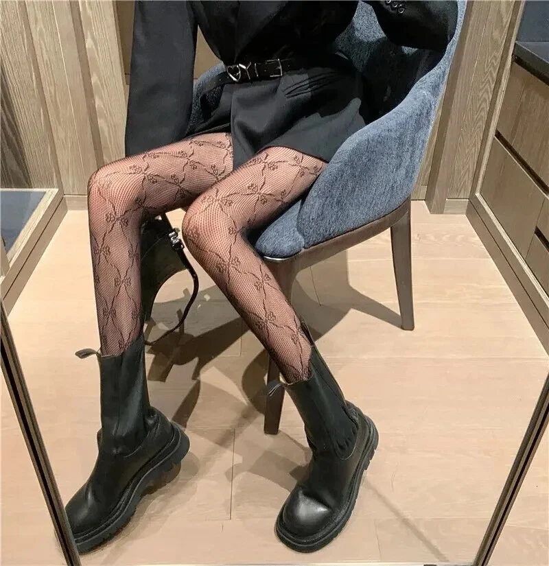 Pantimedias de red para mujer verano malla muslo alto estilo red calce Foto 4 de 4