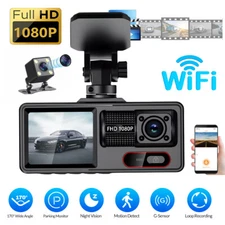 Car Dual Lens Dash Cam HD 1080P Front/Rear/Inside Video Recorder Camera G-Sensor