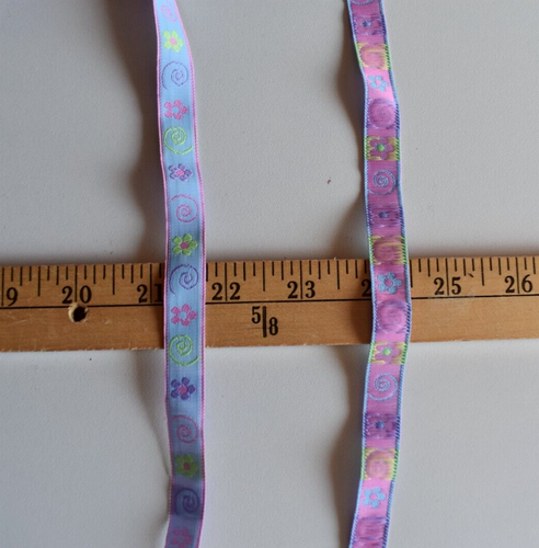 JACQUARD FLORAL DESIGN BRAID TRIM BLUE ON PINK 2 YARDS X 1/2 INCHES WIDE - Picture 2 of 2